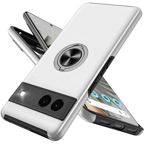 OTOFLYSTY Handyhülle für Google Pixel 6A Hülle, Unsichtbarem Magnetisch 360° Ring Ständer, 360° Ring Unsichtbare Halterung Autohalterung Schutz Stoßfest Hülle mit Ständer - Silber von OTOFLYSTY