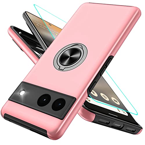 OTOFLYSTY Magnetisch Hülle mit Ständer für Google Pixel 6a, Handyhülle Unsichtbarem 360° Metall Ring, Schutz der Kameralinse, Stoßfänge Fallschutz Stoßfest Slim Schutzhülle TPU Rosa von OTOFLYSTY