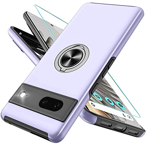 OTOFLYSTY Magnetisch Hülle mit Ständer für Google Pixel 7, Handyhülle Unsichtbarem 360° Metall Ring, Schutz der Kameralinse, Stoßfänge Fallschutz Stoßfest Slim Schutzhülle TPU Lila von OTOFLYSTY