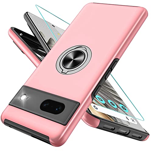 OTOFLYSTY Magnetisch Hülle mit Ständer für Google Pixel 7, Handyhülle Unsichtbarem 360° Metall Ring, Schutz der Kameralinse, Stoßfänge Fallschutz Stoßfest Slim Schutzhülle TPU Rosa von OTOFLYSTY