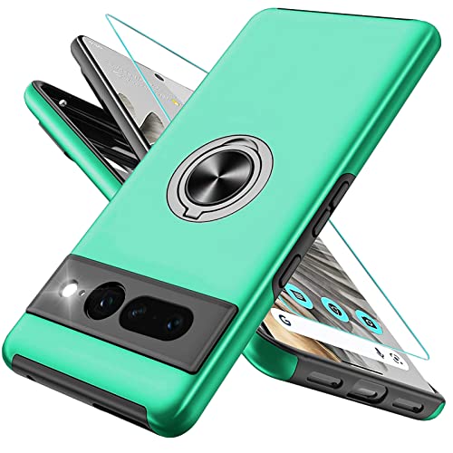 OTOFLYSTY Magnetisch Hülle mit Ständer für Google Pixel 7 Pro, Handyhülle Unsichtbarem 360° Metall Ring, Schutz der Kameralinse, Stoßfänge Fallschutz Stoßfest Slim Schutzhülle TPU Grün von OTOFLYSTY