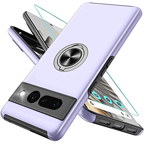 OTOFLYSTY Magnetisch Hülle mit Ständer für Google Pixel 7 Pro, Handyhülle Unsichtbarem 360° Metall Ring, Schutz der Kameralinse, Stoßfänge Fallschutz Stoßfest Slim Schutzhülle TPU Lila von OTOFLYSTY