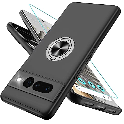 OTOFLYSTY Magnetisch Hülle mit Ständer für Google Pixel 7 Pro, Handyhülle Unsichtbarem 360° Metall Ring, Schutz der Kameralinse, Stoßfänge Fallschutz Stoßfest Slim Schutzhülle TPU Schwarz von OTOFLYSTY