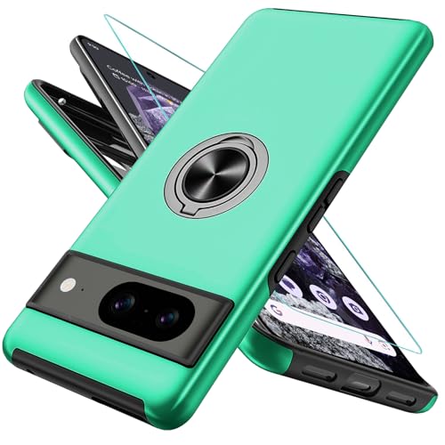 OTOFLYSTY Magnetisch Hülle mit Ständer für Google Pixel 8, Handyhülle Unsichtbarem 360° Metall Ring, Schutz der Kameralinse, Stoßfänge Fallschutz Stoßfest Slim Schutzhülle TPU Grün von OTOFLYSTY