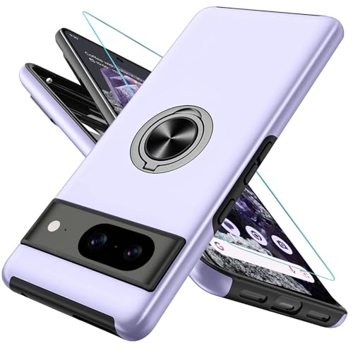 OTOFLYSTY Magnetisch Hülle mit Ständer für Google Pixel 8, Handyhülle Unsichtbarem 360° Metall Ring, Schutz der Kameralinse, Stoßfänge Fallschutz Stoßfest Slim Schutzhülle TPU Lila von OTOFLYSTY