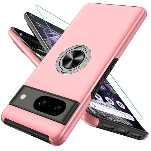 OTOFLYSTY Magnetisch Hülle mit Ständer für Google Pixel 8, Handyhülle Unsichtbarem 360° Metall Ring, Schutz der Kameralinse, Stoßfänge Fallschutz Stoßfest Slim Schutzhülle TPU Rosa von OTOFLYSTY