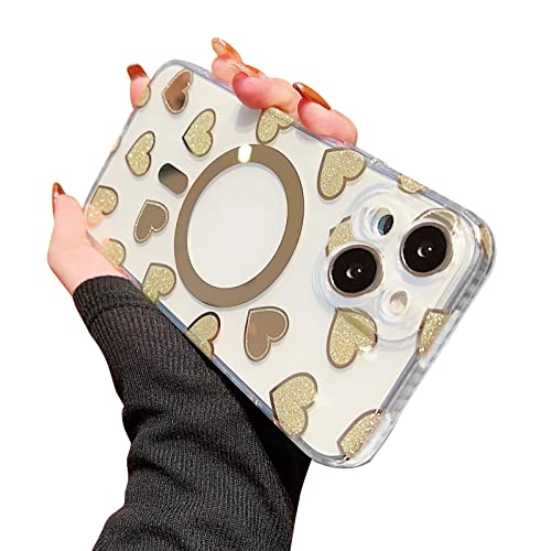 OTOFLYSTY Magnetische Handyhülle für iPhone 14 Hülle [Kompatibel mit MagSafe Zubehör][mit Bildschirmschutz] Glitter Love Pattern Ganzkörper Schutzhülle Stoßfeste Handyhülle für Frauen Mädchen von OTOFLYSTY
