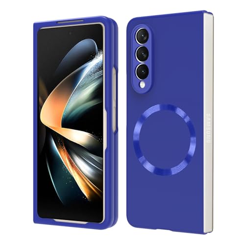 OTOFLYSTY Magnetische Hülle für Samsung Galaxy Z Fold 4 7.6" kompatibel mit Magsafe,Klapphülle Draußen Stoßstange Stoßfeste Matt PC Anti-Rutsch Dünn Handyhülle für Samsung Galaxy Z Fold 4-Dunkelblau von OTOFLYSTY