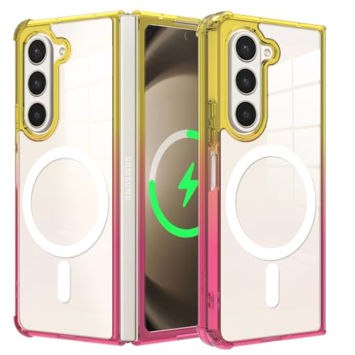 OTOFLYSTY Magnetische Hülle für Samsung Galaxy Z Fold 5 7.6" kompatibel mit Magsafe, Transparent Klapphülle Stoßstange Stoßfeste PC Anti-Rutsch Dünn Handyhülle für Samsung Galaxy Z Fold 5-Rosa Gold von OTOFLYSTY