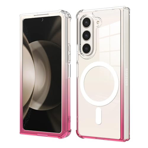 OTOFLYSTY Magnetische Hülle für Samsung Galaxy Z Fold 5 7.6" kompatibel mit Magsafe, Transparent Klapphülle Stoßstange Stoßfeste PC Anti-Rutsch Dünn Handyhülle für Samsung Galaxy Z Fold 5-Rosa von OTOFLYSTY
