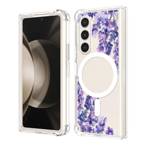 OTOFLYSTY Magnetische Hülle für Samsung Galaxy Z Fold 5 7.6" kompatibel mit Magsafe, Transparent Klapphülle Stoßstange Stoßfeste PC Anti-Rutsch Dünn Handyhülle für Samsung Galaxy Z Fold 5-Lavendel von OTOFLYSTY