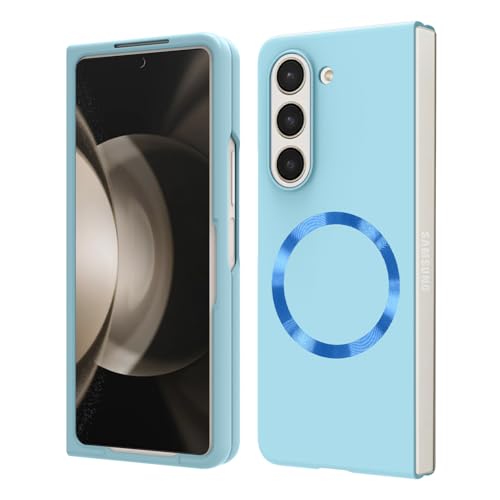 OTOFLYSTY Magnetische Hülle für Samsung Galaxy Z Fold 5 7.6" kompatibel mit Magsafe,Klapphülle Draußen Stoßstange Stoßfeste Matt PC Anti-Rutsch Dünn Handyhülle für Samsung Galaxy Z Fold 5-Hellblau von OTOFLYSTY