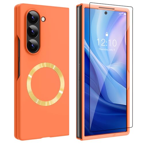 OTOFLYSTY Magnetische Hülle für Samsung Galaxy Z Fold 6 7.6" kompatibel mit Magsafe,Klapphülle Draußen Stoßstange Stoßfeste Matt PC Anti-Rutsch Dünn Handyhülle für Samsung Galaxy Z Fold 5-Orange von OTOFLYSTY
