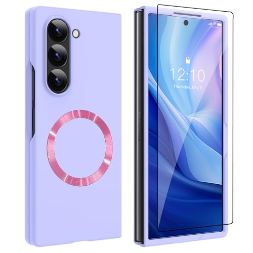 OTOFLYSTY Magnetische Hülle für Samsung Galaxy Z Fold 6 7.6" kompatibel mit Magsafe,Klapphülle Draußen Stoßstange Stoßfeste Matt PC Anti-Rutsch Dünn Handyhülle für Samsung Galaxy Z Fold 5-Lila von OTOFLYSTY