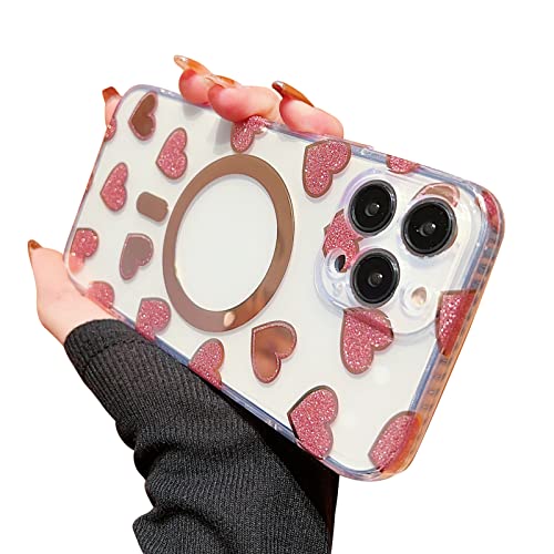 OTOFLYSTY Magnetische Hülle für iPhone 14 Pro Handyhülle [Kompatibel mit MagSafe Zubehör][mit Bildschirmschutz] Glitter Love Pattern Ganzkörper Schutzhülle Stoßfeste Handyhülle für Frauen Mädchen von OTOFLYSTY