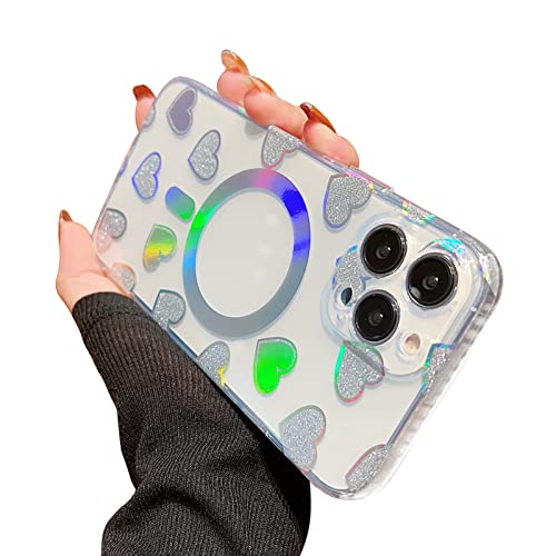 OTOFLYSTY Magnetische Hülle für iPhone 14 Pro Max Handyhülle [Kompatibel mit MagSafe Zubehör][mit Bildschirmschutz] Glitter Love Pattern Ganzkörper Stoßfeste Handyhülle für Frauen Mädchen von OTOFLYSTY