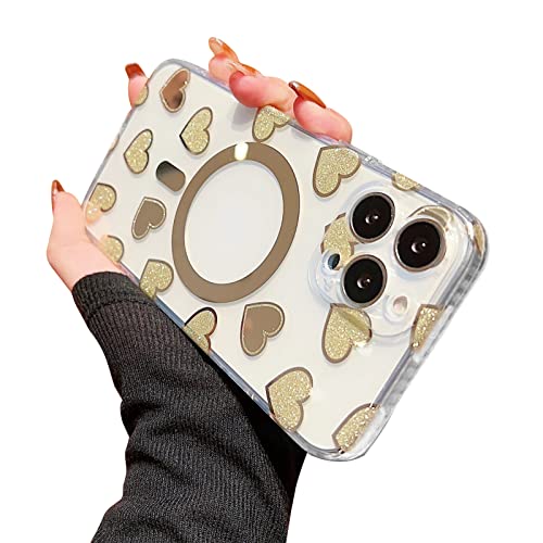 OTOFLYSTY Magnetische Hülle für iPhone 14 Pro Max TPC [Kompatibel mit MagSafe Zubehör][mit Bildschirmschutz] Glitter Love Pattern Ganzkörper Schutzhülle Stoßfeste Handyhülle für Frauen Mädchen von OTOFLYSTY