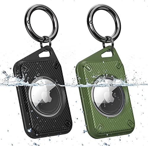 OTOPO Anhänger Kompatibel mit Apple Airtag Schlüsselanhänger, 2 Pack IPX8 Wasserdicht Airtag Hülle mit Keychain, TPU Silikon Air Tag Case Zubehör, Ganzkörperschutz, für Hundehalsband von OTOPO