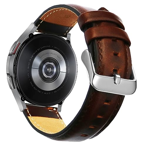 OTOPO Ersatzarmband für Galaxy Watch3, 45 mm, 46 mm, Schnellverschluss, echtes Leder, mit Edelstahl-Schnalle, für Samsung Galaxy Watch 3, 45 mm, Braun von OTOPO