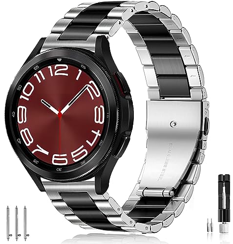 OTOPO Kompatibel Galaxy Watch 6/5/4 Armband 40mm 44mm,Watch 4/6 Classic Armband 47mm 46mm 43mm 42mm, Watch 5 Pro Metall Uhrenarmband, 20mm Metallarmband Edelstahl für Männer Frauen Silber/Schwarz von OTOPO