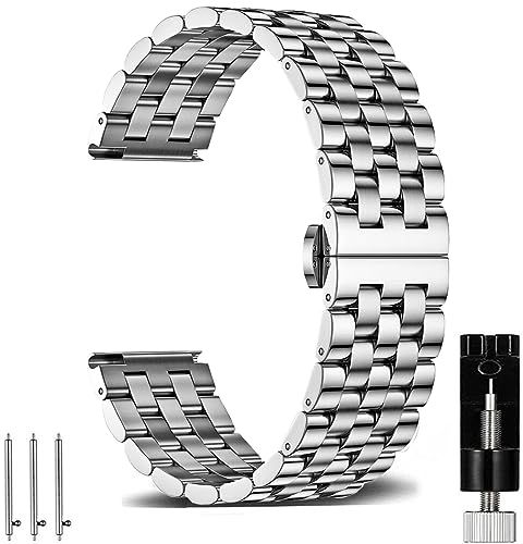 OTOPO Kompatibel Samsung Galaxy Watch 4 6 Classic Armband 47 46 43 42mm,Watch 6 5 4 Armband 40 44mm,Watch 5 Pro 45mm Metall Uhrenarmband, 20mm Metallarmband Bänder Edelstahl für Männer Frauen Silber von OTOPO
