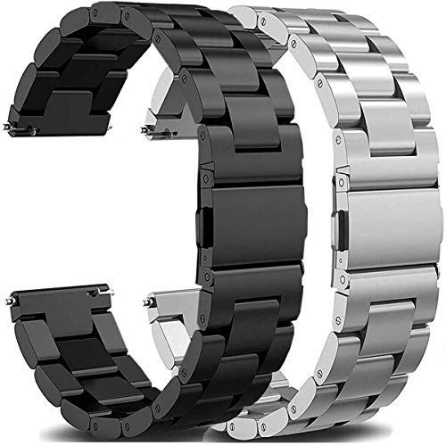 OTOPO Kompatibel Samsung Galaxy Watch 4 Classic 46mm/42mm Armband,Watch 4 40/44mm Armband,Galaxy Watch Active 2 40mm 44mm Armband Metall Frauen Männer, 20mm Metallarmband Edelstahl für Männer 2 Pack von OTOPO