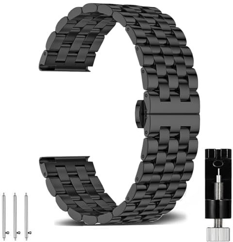 OTOPO Kompatibel Samsung Galaxy Watch 6 4 Classic Armband 47 46 43 42mm,Watch 6 5 4 Armband 40 44mm,Watch 5 Pro 45mm Metall Uhrenarmband, 20mm Metallarmband Bänder Edelstahl für Männer Frauen Schwarz von OTOPO