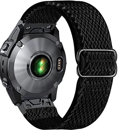 OTOPO Kompatibel mit Fenix 6X / Fenix 7X / Fenix 5X Armband für Herren, Dehnbarer Verstellbarer Stilvolles Nylon Elastisch Armband für Garmin Fenix 6X Pro/Sapphire,5X Plus,Enduro,Tactix Delta -Schwarz von OTOPO