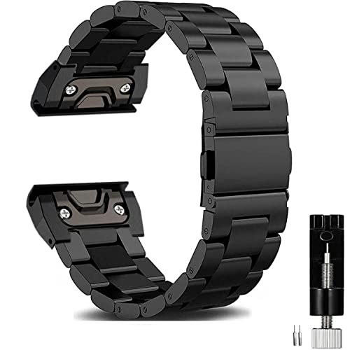 OTOPO für Fenix 5X/Fenix 6X/Fenix7X Armband, QuickFit 26mm Metall Echtleder Ersatz Armband Gliederarmband Uhrenarmband für Garmin Enduro,Fenix 3,Quatix 3, D2 Delta PX,Tactix Charlie von OTOPO