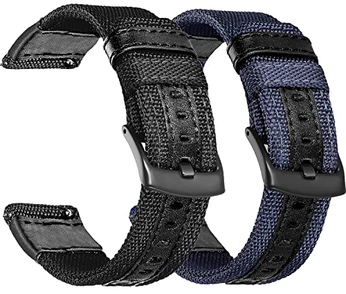 OTOPO kompatible Samsung Galaxy Watch 5/4 40mm 44mm Armband,Watch 5 Pro Armband 45mm, Galaxy Watch 4 Classic Armband 46mm 42mm, 2Pack 20mm Dauerhaft Nylon Armband für Männer Frauen Schwarz Blau von OTOPO