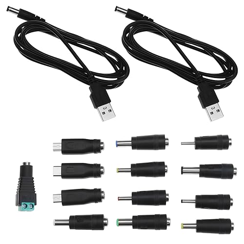 2 Stück 5V USB 2.0 auf DC-Stromkabel, USB auf DC-Ladekabel mit 13 Anschlusssteckern für Laptops, Monitore, Powerbanks, Lautsprecher von OTOTEC