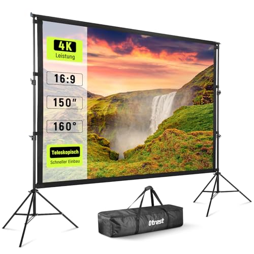 OTREST 150" Projektor Leinwand mit Ständer, knitterfreies Polyester 16:9 4K HD Filmleinwand für Rückseite und Vorderseite mit Sandsäcken, tragbare Teleskop Beamer Leinwand für Innen und Außenbereich OTREST 150" Projektor Leinwand mit Ständer, knitterfreies Polyester 16:9 4K HD Filmleinwand für Rückseite und Vorderseite mit Sandsäcken, tragbare Teleskop Beamer Leinwand für Innen und Außenbereich von OTREST