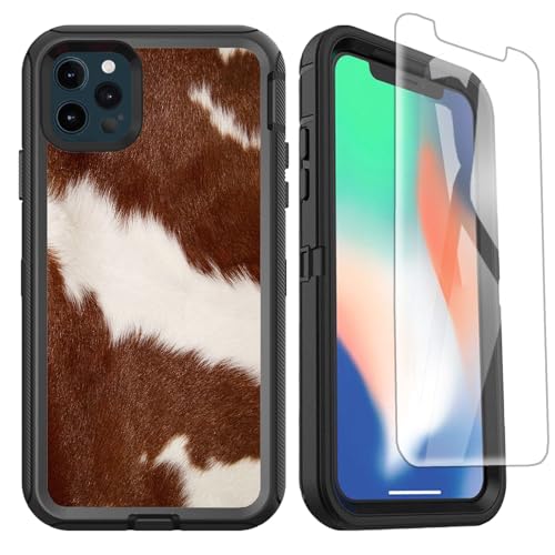 OTTARTAKS Kompatibel mit iPhone 12 Pro Max Hülle mit Displayschutzfolie, Western-Rindsleder, strapazierfähig, Schutz in Militärqualität, stoßfeste Schutzhülle für iPhone 12 Pro Max 6,7 Zoll, Braun OTTARTAKS Kompatibel mit iPhone 12 Pro Max Hülle mit Displayschutzfolie, Western-Rindsleder, strapazierfähig, Schutz in Militärqualität, stoßfeste Schutzhülle für iPhone 12 Pro Max 6,7 Zoll, Braun von OTTARTAKS