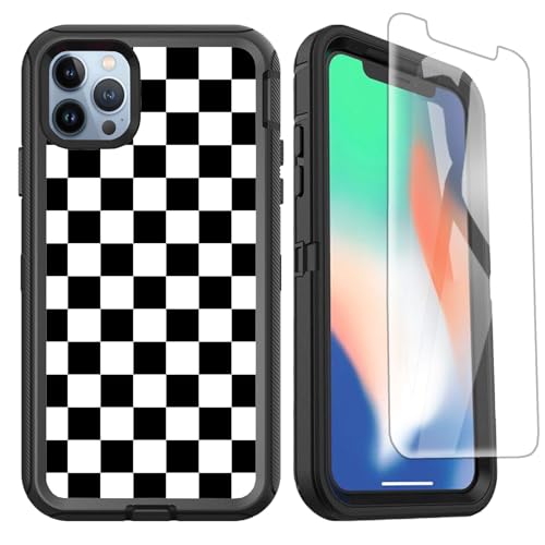 OTTARTAKS Kompatibel mit iPhone 13 Pro Hülle mit Displayschutzfolie, schwarz-weiß kariertes Design, stoßfest, 3-lagig, strapazierfähig, Ganzkörper-Schutzhülle für iPhone 13 Pro 15,5 cm (6,1 Zoll) OTTARTAKS Kompatibel mit iPhone 13 Pro Hülle mit Displayschutzfolie, schwarz-weiß kariertes Design, stoßfest, 3-lagig, strapazierfähig, Ganzkörper-Schutzhülle für iPhone 13 Pro 15,5 cm (6,1 Zoll) von OTTARTAKS
