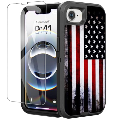 OTTARTAKS Kompatibel mit iPhone 16e Hülle 2025, mit Displayschutzfolie, altes Vintage-Design, amerikanische Flagge, 3-lagig, strapazierfähig, stoßfest, Schutzhülle für iPhone 16E, für Männer und OTTARTAKS Kompatibel mit iPhone 16e Hülle 2025, mit Displayschutzfolie, altes Vintage-Design, amerikanische Flagge, 3-lagig, strapazierfähig, stoßfest, Schutzhülle für iPhone 16E, für Männer und von OTTARTAKS