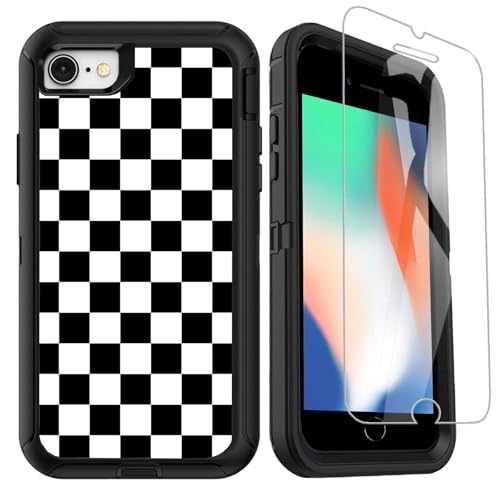 OTTARTAKS Kompatibel mit iPhone SE 2022/2020/3rd/2nd//8/7/6S/6, Hülle mit Displayschutzfolie, schwarz-weiß kariert, Ganzkörper-Schutzhülle, strapazierfähig, stoßfest, 3-lagig, für Damen und Herren OTTARTAKS Kompatibel mit iPhone SE 2022/2020/3rd/2nd//8/7/6S/6, Hülle mit Displayschutzfolie, schwarz-weiß kariert, Ganzkörper-Schutzhülle, strapazierfähig, stoßfest, 3-lagig, für Damen und Herren von OTTARTAKS
