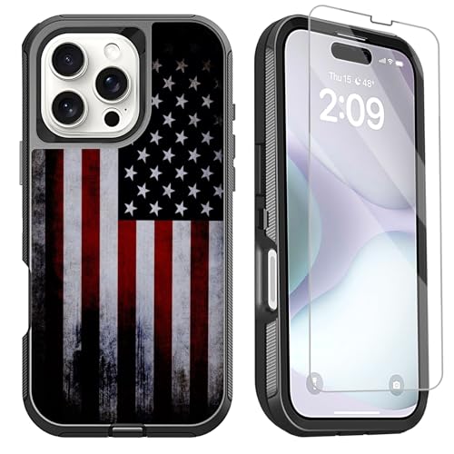OTTARTAKS Schutzhülle für iPhone 16 Pro Max, mit Displayschutzfolie, altes Vintage-Design, amerikanische Flagge, 3-lagig, strapazierfähig, stoßfest, Schutzhülle für iPhone 16 Pro Max 17,5 cm (6,9 OTTARTAKS Schutzhülle für iPhone 16 Pro Max, mit Displayschutzfolie, altes Vintage-Design, amerikanische Flagge, 3-lagig, strapazierfähig, stoßfest, Schutzhülle für iPhone 16 Pro Max 17,5 cm (6,9 von OTTARTAKS