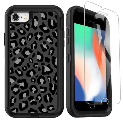 OTTARTAKS Schutzhülle mit Displayschutzfolie, kompatibel mit iPhone SE 2022/2020/3./2./8/7/6S/6, mit Displayschutzfolie, niedliches schwarz-graues Leopardenmuster, Gepard, Ganzkörper-Schutzhülle OTTARTAKS Schutzhülle mit Displayschutzfolie, kompatibel mit iPhone SE 2022/2020/3./2./8/7/6S/6, mit Displayschutzfolie, niedliches schwarz-graues Leopardenmuster, Gepard, Ganzkörper-Schutzhülle von OTTARTAKS