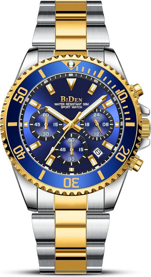 BIDEN Fur Herren Analog Quarz mit Edelstahl Armband Watch, mit Multifunktion, Wasserdicht & Stoppuhr von BIDEN