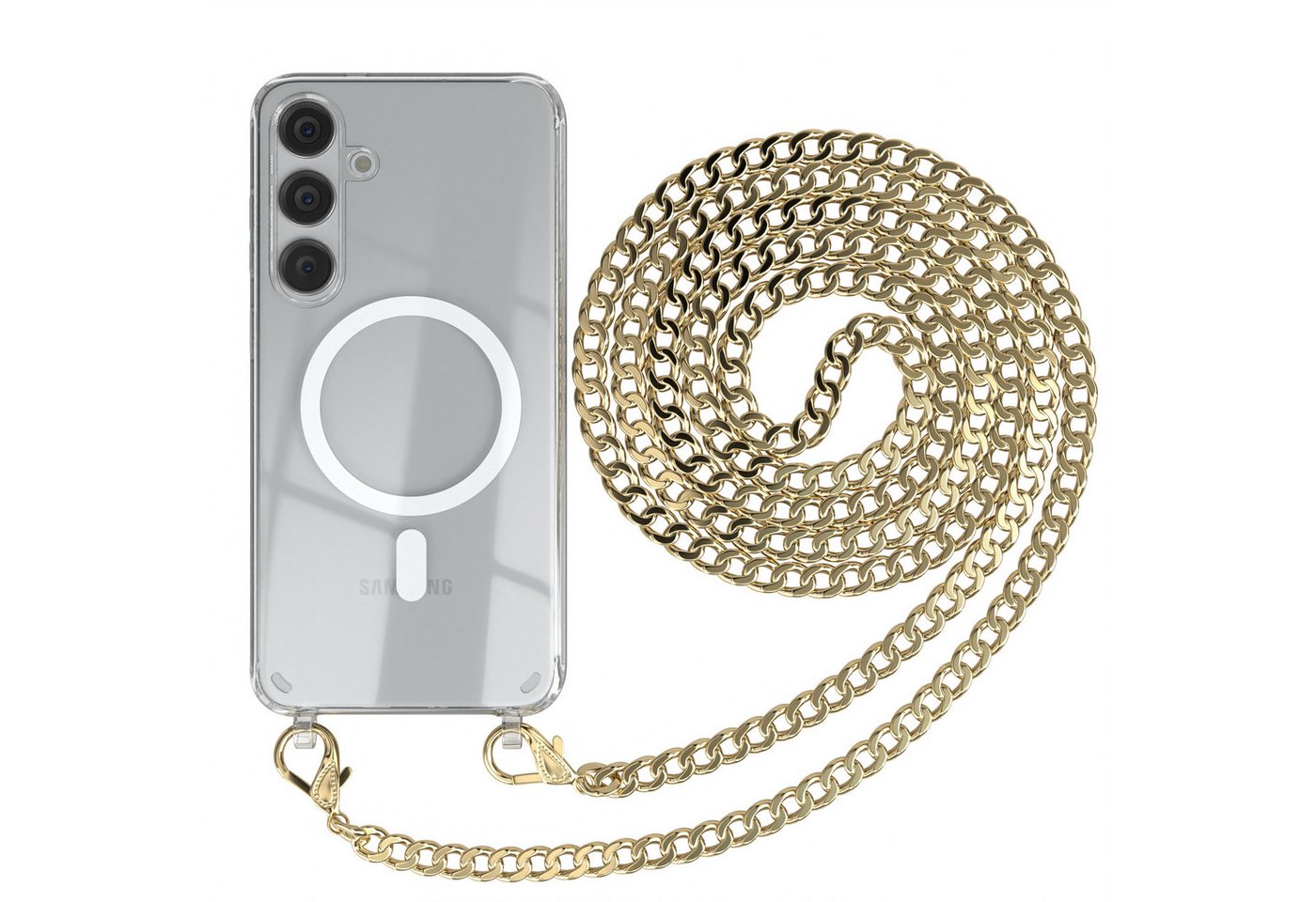 EAZY CASE Handykette Metallkette MagSafe Hülle für Galaxy S25/S25 Plus 6,7 Zoll, Handyhülle Transparent Smartphonekette für Unterwegs Necklace in Gold EAZY CASE Handykette Metallkette MagSafe Hülle für Galaxy S25/S25 Plus 6,7 Zoll, Handyhülle Transparent Smartphonekette für Unterwegs Necklace in Gold von EAZY CASE