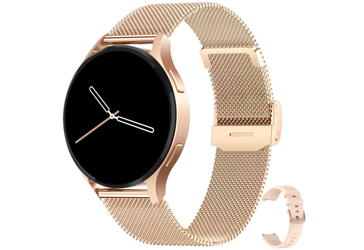 Levowatch EDGY Damen Smartwatch, AMOLED Always-On, KI Steuerung, Fitness Tracker Smartwatch (3,8 cm/1,43 Zoll, Android und iOS) inkl. Wechselarmband, 3 Armbänder, goldfarben, Edelstahlgehäuse, Telefonfunktion, Sprachsteuerung, Puls, Schlafüberwachung, wasserdicht, Blutdruck, Frauenmonitor, Anrufe, Musik, Markenqualität von Levowatch