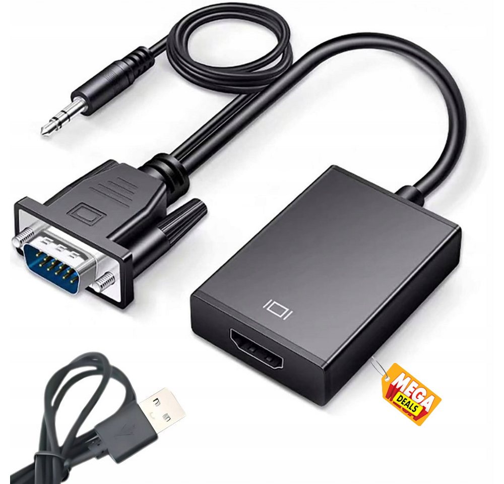 MEGADEALS VGA-HDMI Adapterkabel Audio-Unterstützung PC Laptopkabel Videoadapter Adapter MEGADEALS VGA-HDMI Adapterkabel Audio-Unterstützung PC Laptopkabel Videoadapter Adapter von MEGADEALS