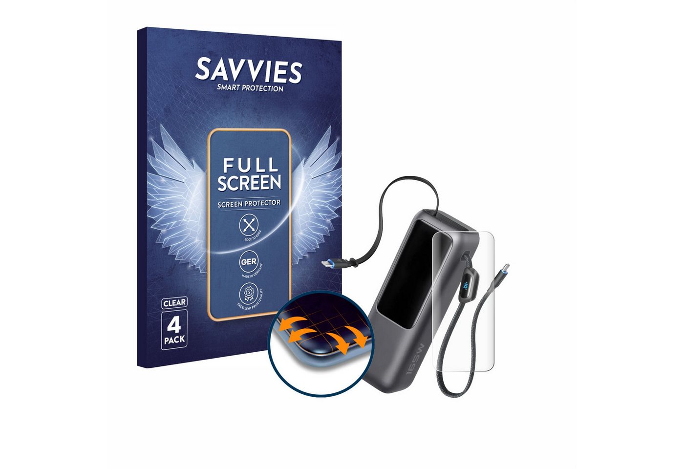 Savvies Displayschutzfolie Fullscreen Schutzfolie für Anker Laptop Powerbank A1695, 4 Stück, Displayschutz Folie Fullcover Klar Transparent Savvies Displayschutzfolie Fullscreen Schutzfolie für Anker Laptop Powerbank A1695, 4 Stück, Displayschutz Folie Fullcover Klar Transparent von Savvies