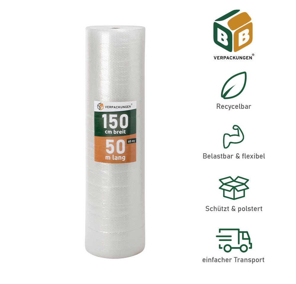 BB-Verpackungen Schutzfolie Luftpolsterfolie, (1-St), 2-lagig, 1,5 x 50 m, 60 my von BB-Verpackungen