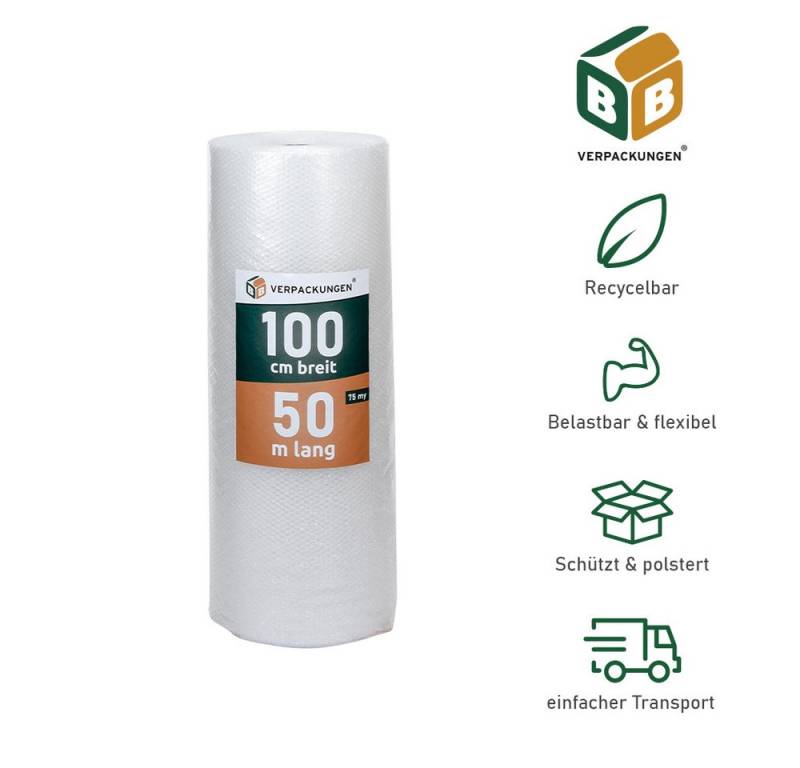 BB-Verpackungen Schutzfolie Luftpolsterfolie, (1-St), 3-lagig, 1,0 x 50 m, 75my von BB-Verpackungen