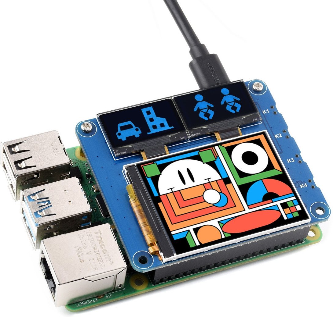 Waveshare LED-Display Waveshare Raspberry Pi HAT: 40PIN GPIO, 2 Zoll IPS LCD, Dual 0,96 Zoll von Waveshare