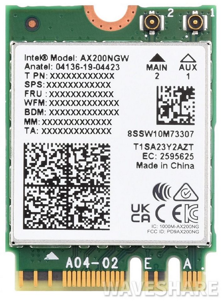 Waveshare Waveshare Wireless AX200 NIC: Dual-Band Wi-Fi 6, bis zu 5GHz, WLAN-Antenne von Waveshare