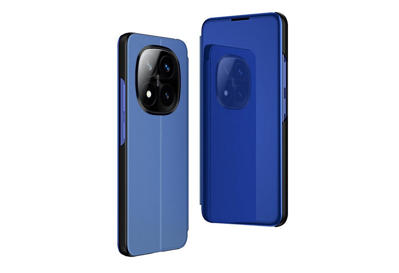 Wigento Handyhülle Für Xiaomi Redmi Note 14 Pro Plus 5G View Spiegel Wake UP Hülle Blau, Elektroplattiertes Spiegel-Design, horizontaler Klappständer von Wigento