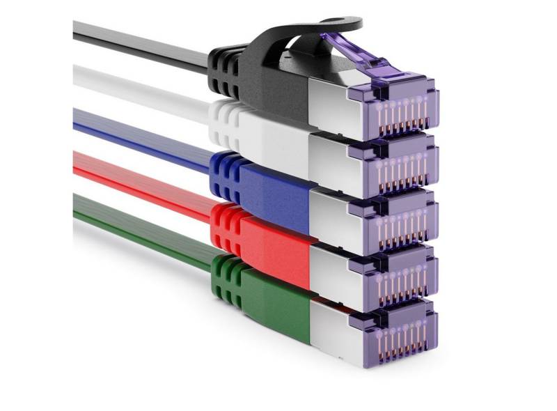 deleyCON deleyCON 5x 1m RJ45 Patchkabel Flachkabel mit CAT7 Rohkabel U/FTP Bunt LAN-Kabel von OTTO