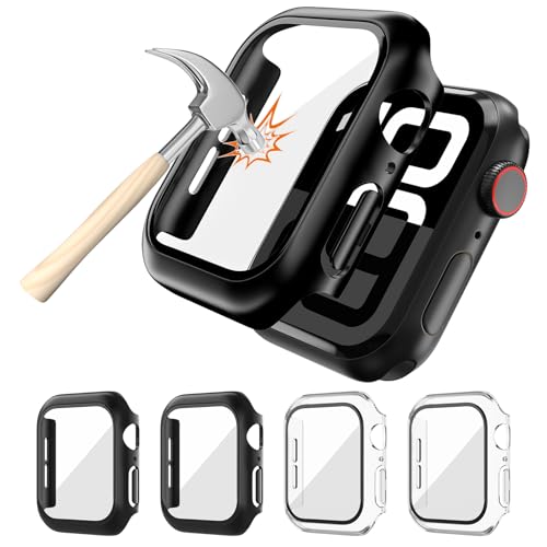 4 Stück Schutzhülle für Apple Watch Series 10 46mm Displayschutz, Hart-PC Schutz Hülle mit Gehärtetem Glas Kompatibel mit iWatch 46mm (2 Schwarz & 2 Transparent) von OU-BAND